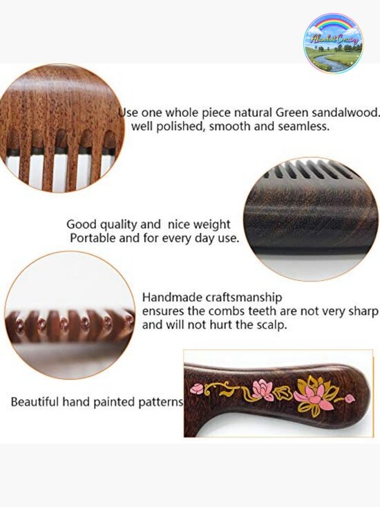 Handmade Sandalwood Fine Tooth Comb, Anti-Static Detangling Hair Comb for